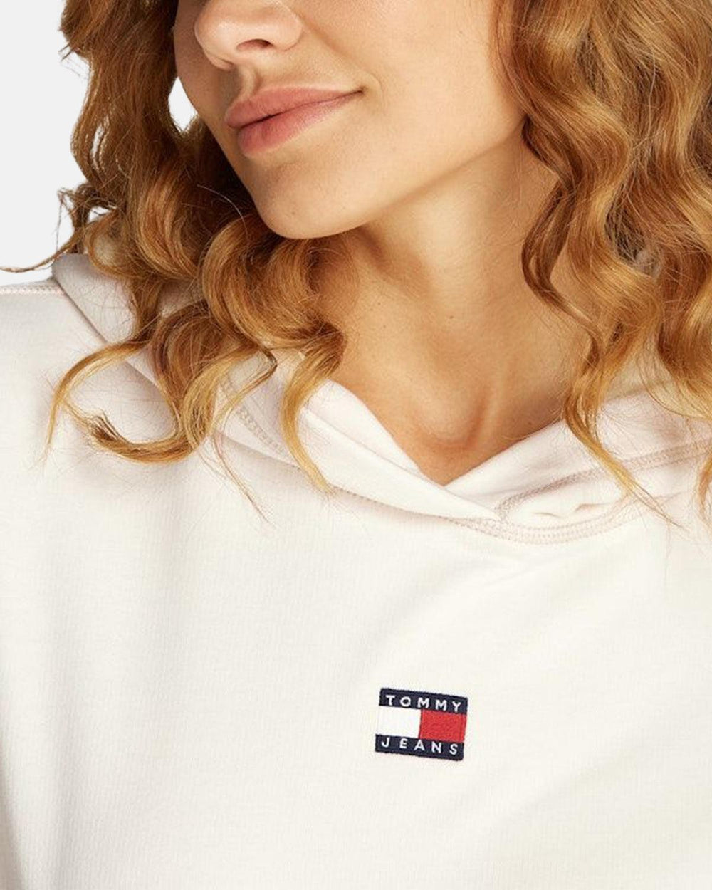 TOMMY HILFIGER WOMENS TJW BOXY TOPSTITCH HOODIE ANCIENT WHITE