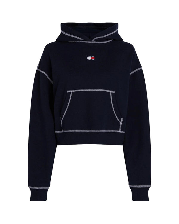 TOMMY HILFIGER WOMENS TJW BOXY TOPSTITCH HOODIE DARK NIGHT NAVY-Designer Outlet Sales