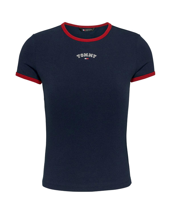 TOMMY HILFIGER WOMENS TJW FITTED VARSITY T-SHIRT DARK NIGHT NAVY-Designer Outlet Sales