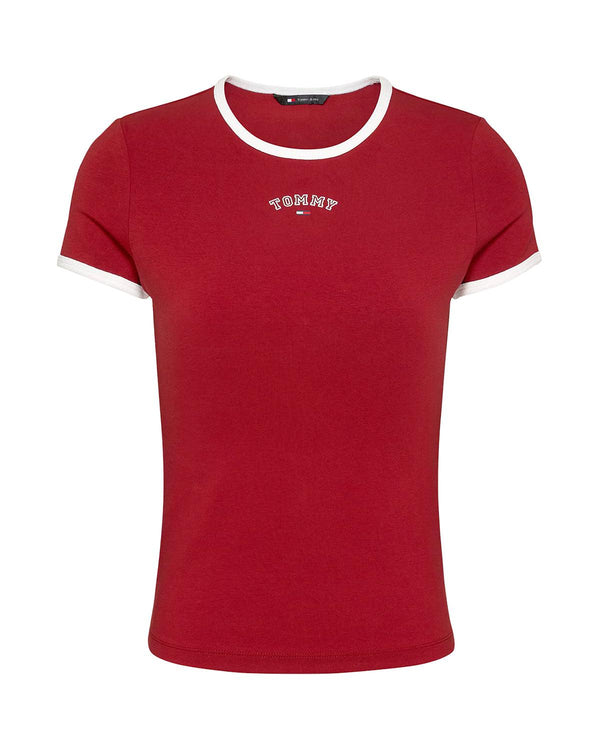 TOMMY HILFIGER WOMENS TJW FITTED VARSITY T-SHIRT REGATTA RED-Designer Outlet Sales