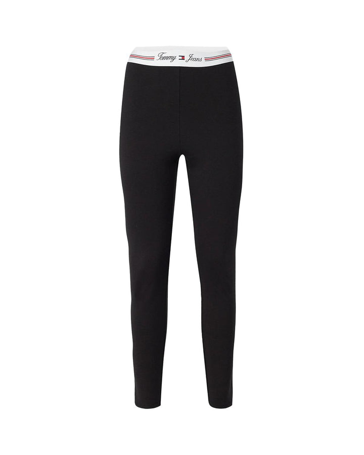 TOMMY HILFIGER WOMENS TJW SIGNATURE TAPPING LEGGINGS BLACK-Designer Outlet Sales