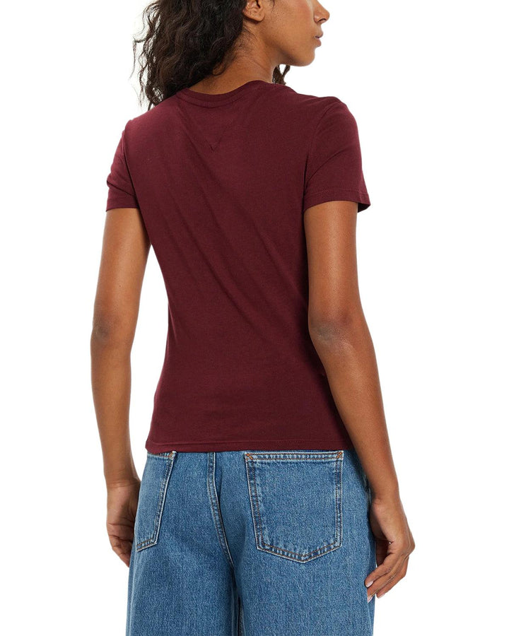 TOMMY HILFIGER WOMENS TJW SLIM ESSENTIAL LOGO T-SHIRT BORDEAUX-Designer Outlet Sales