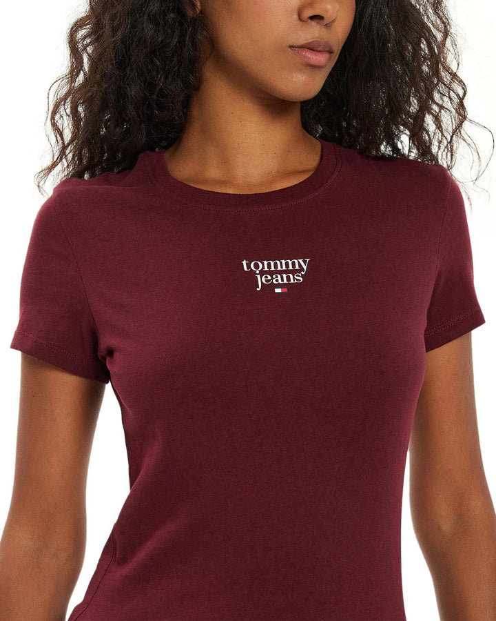 TOMMY HILFIGER WOMENS TJW SLIM ESSENTIAL LOGO T-SHIRT BORDEAUX-Designer Outlet Sales