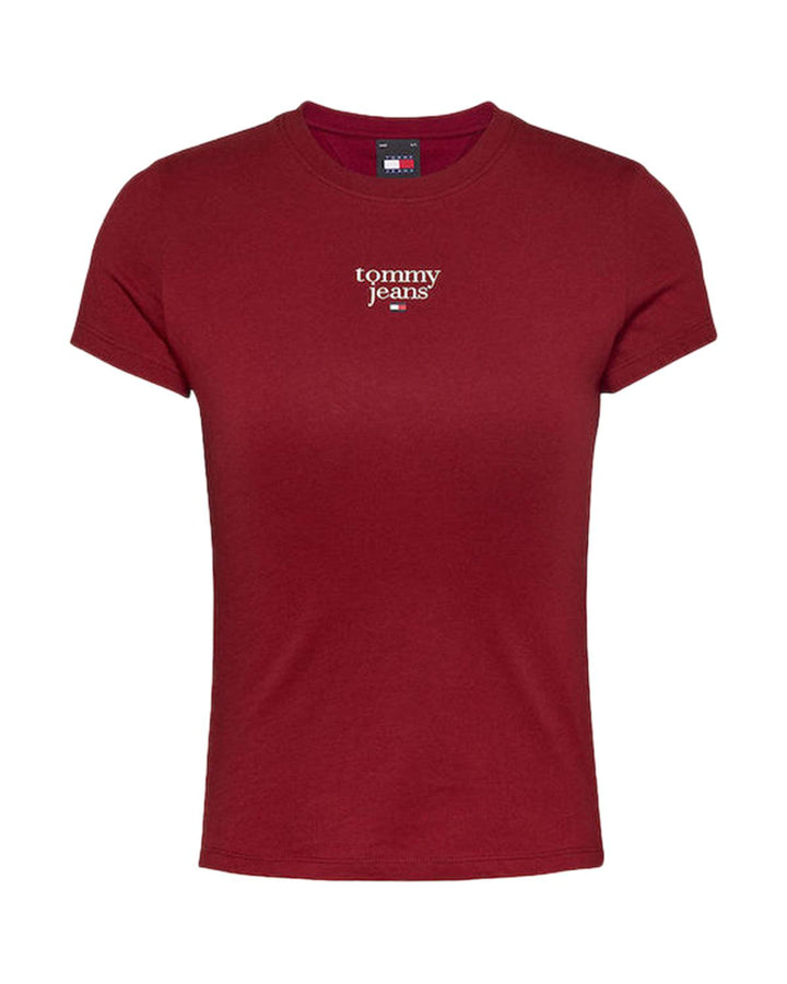 TOMMY HILFIGER WOMENS TJW SLIM ESSENTIAL LOGO T-SHIRT BORDEAUX-Designer Outlet Sales