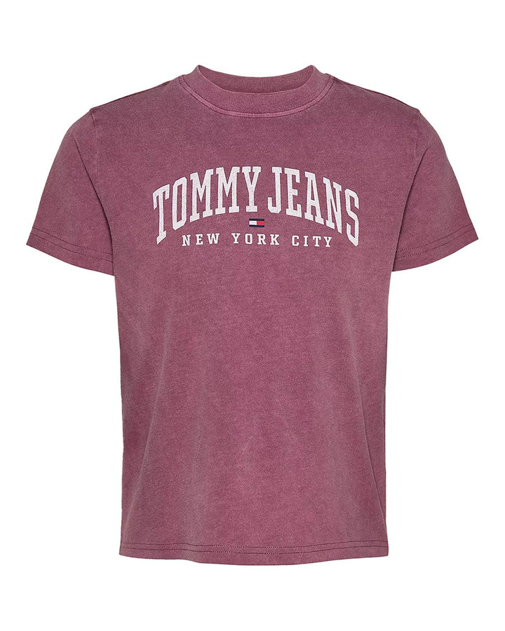 TOMMY HILFIGER WOMENS TJW VARSITY LOGO T-SHIRT DEEP ROUGE-Designer Outlet Sales