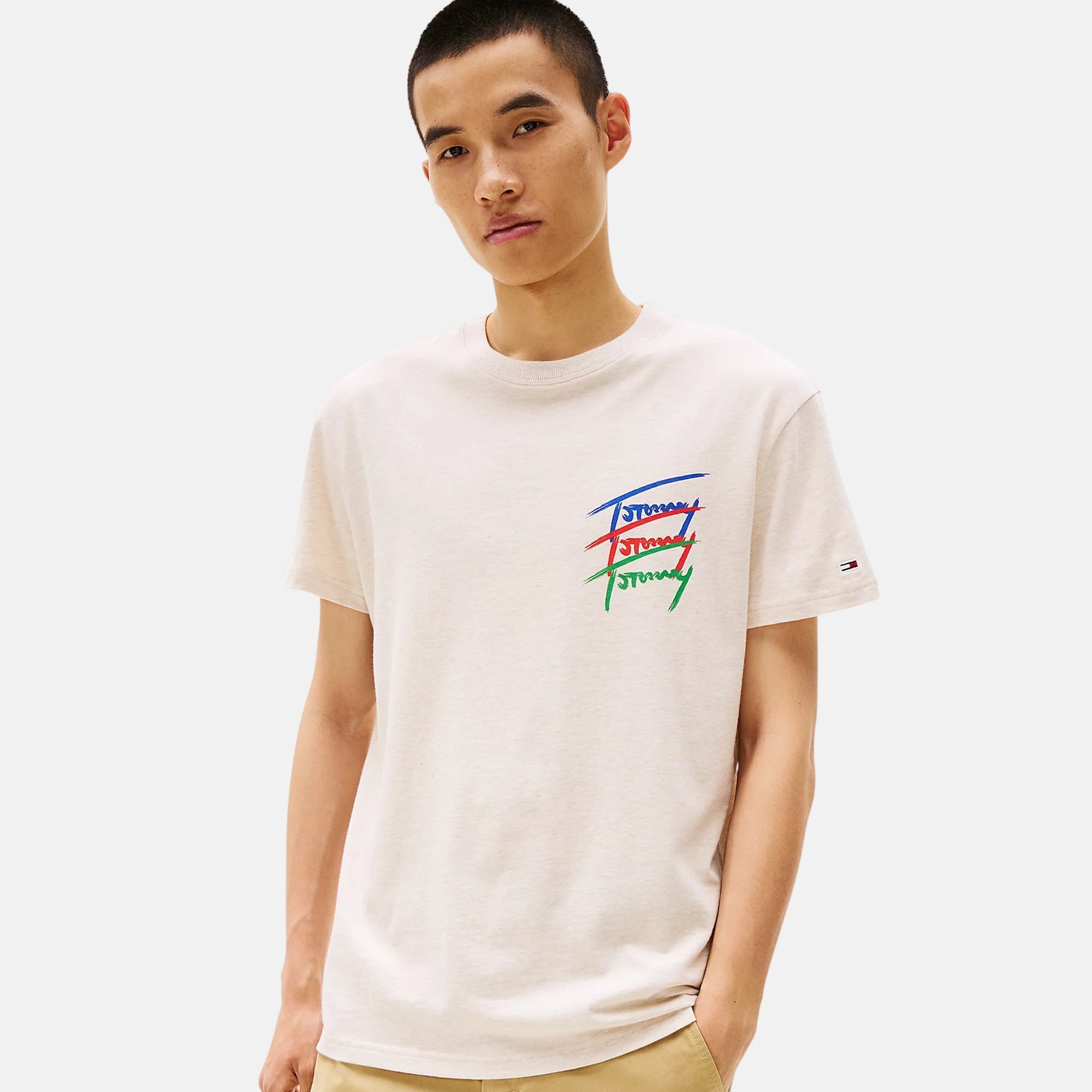 Tommy Jeans Mens 3 Colour Twisted Logo T-Shirt Oat Marl Heather – SS25292-S | Studio DOS by Designer Outlet Sales