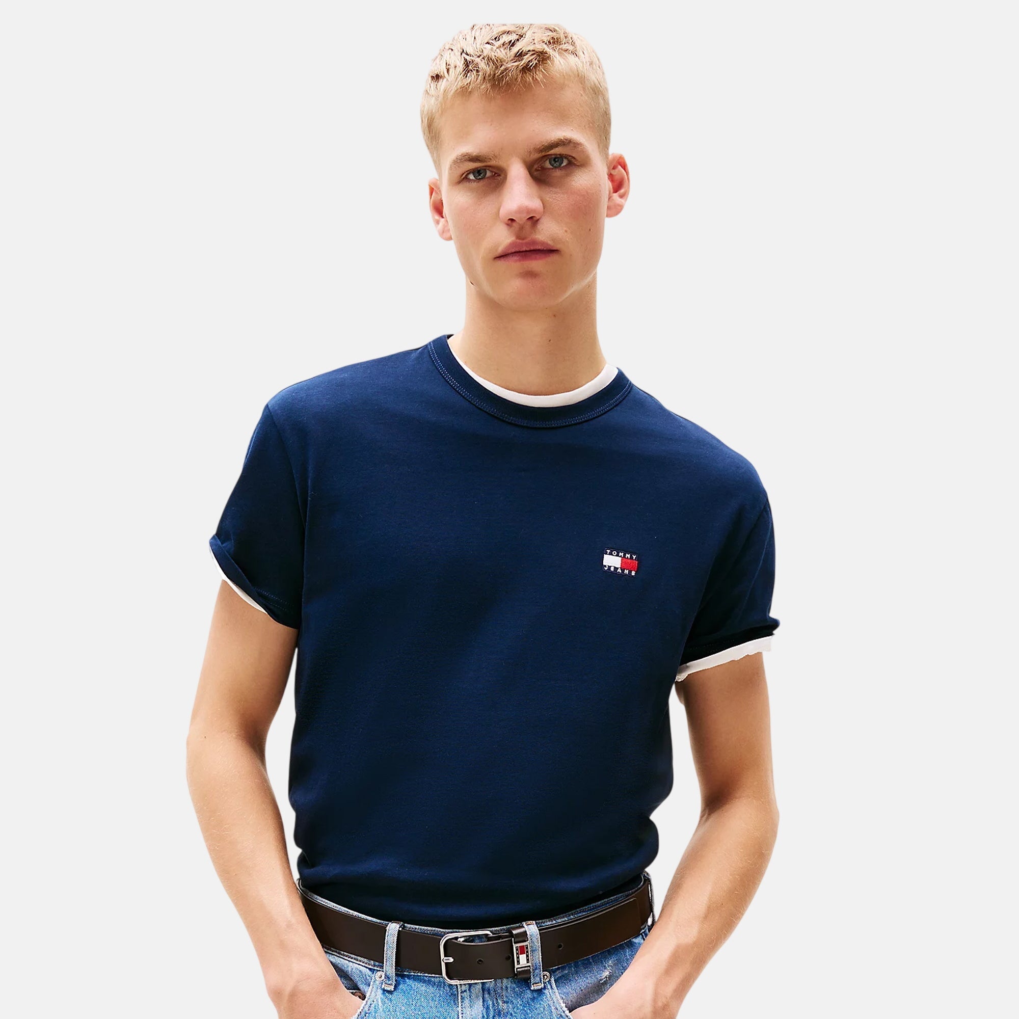 Tommy Jeans Mens Reg Logo Badge T-Shirt Dark Night Navy – SPR238-S | Studio DOS by Designer Outlet Sales