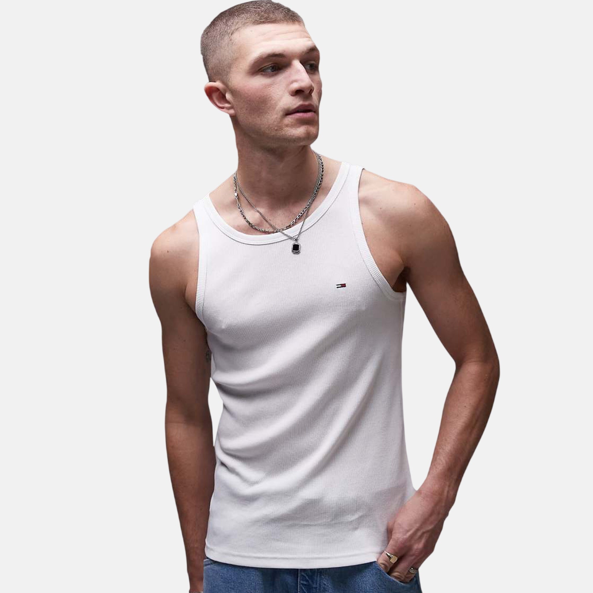 Tommy Jeans Mens Small Flag Ribbed Tank Top Vest Ecru – SPR239-S | Studio DOS by Designer Outlet Sales