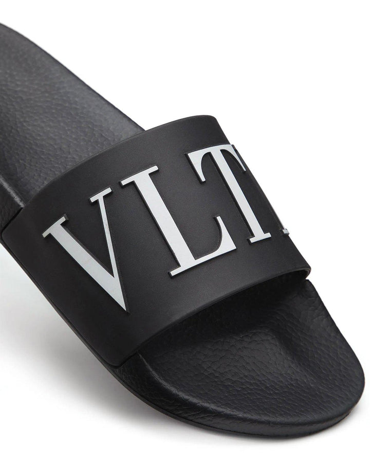 VALENTINO VLTN SLIDERS BLACK WHITE-Designer Outlet Sales
