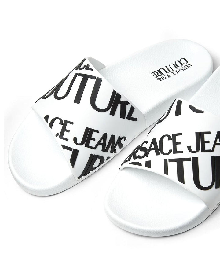 VERSACE JEANS COUTURE LOGO SLIDERS WHITE-Designer Outlet Sales