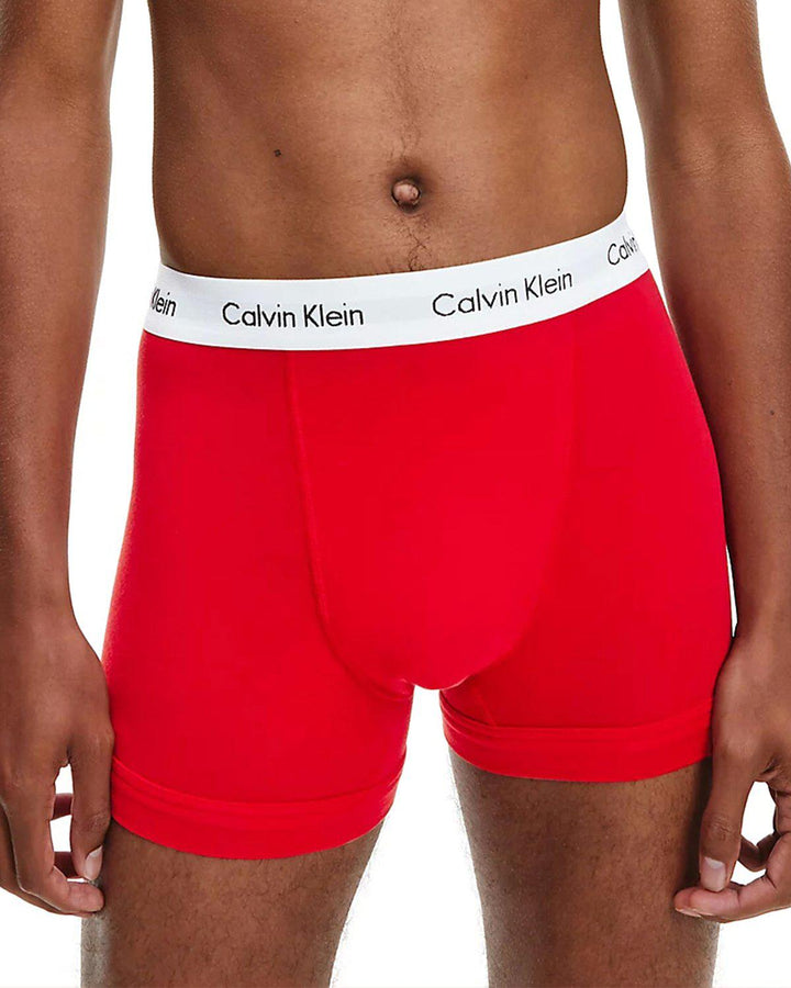 CALVIN KLEIN MENS 3 PACK TRUNKS RED WHITE PYRO BLUE-Designer Outlet Sales
