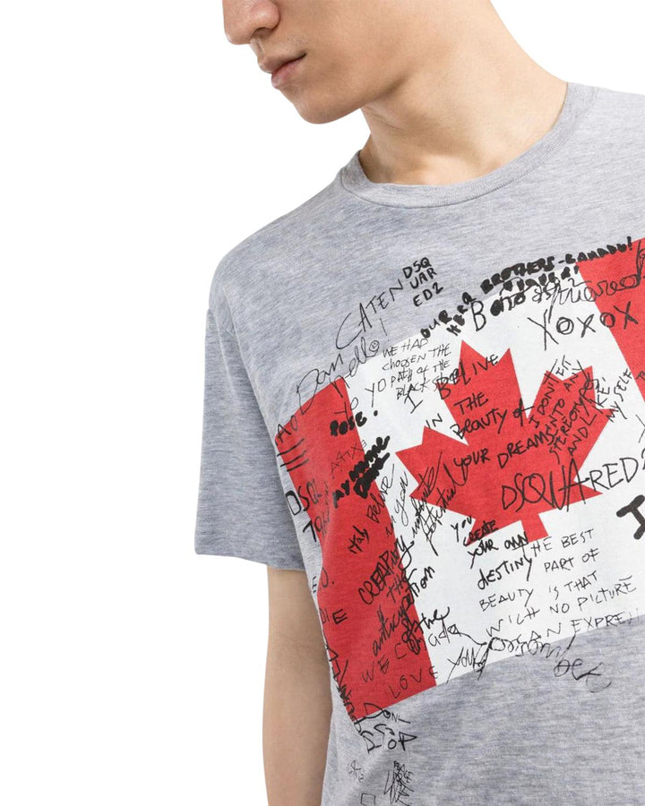 DSQUARED2 MENS CANADA FLAG T-SHIRT HEATHER GREY-Designer Outlet Sales
