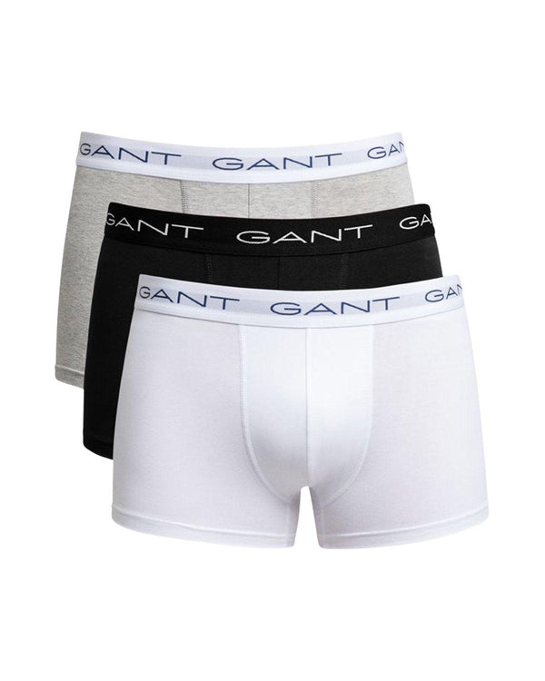GANT MENS 3 PACK TRUNKS BLACK WHITE HEATHER GREY-Designer Outlet Sales