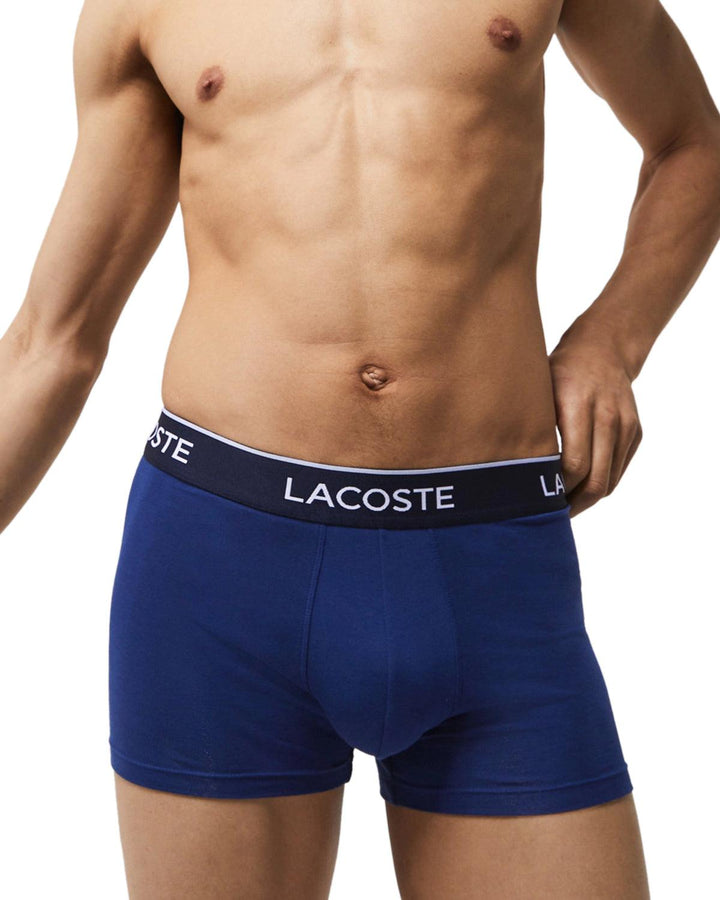 LACOSTE MENS 3 PACK TRUNKS NAVY RED BLUE-Designer Outlet Sales